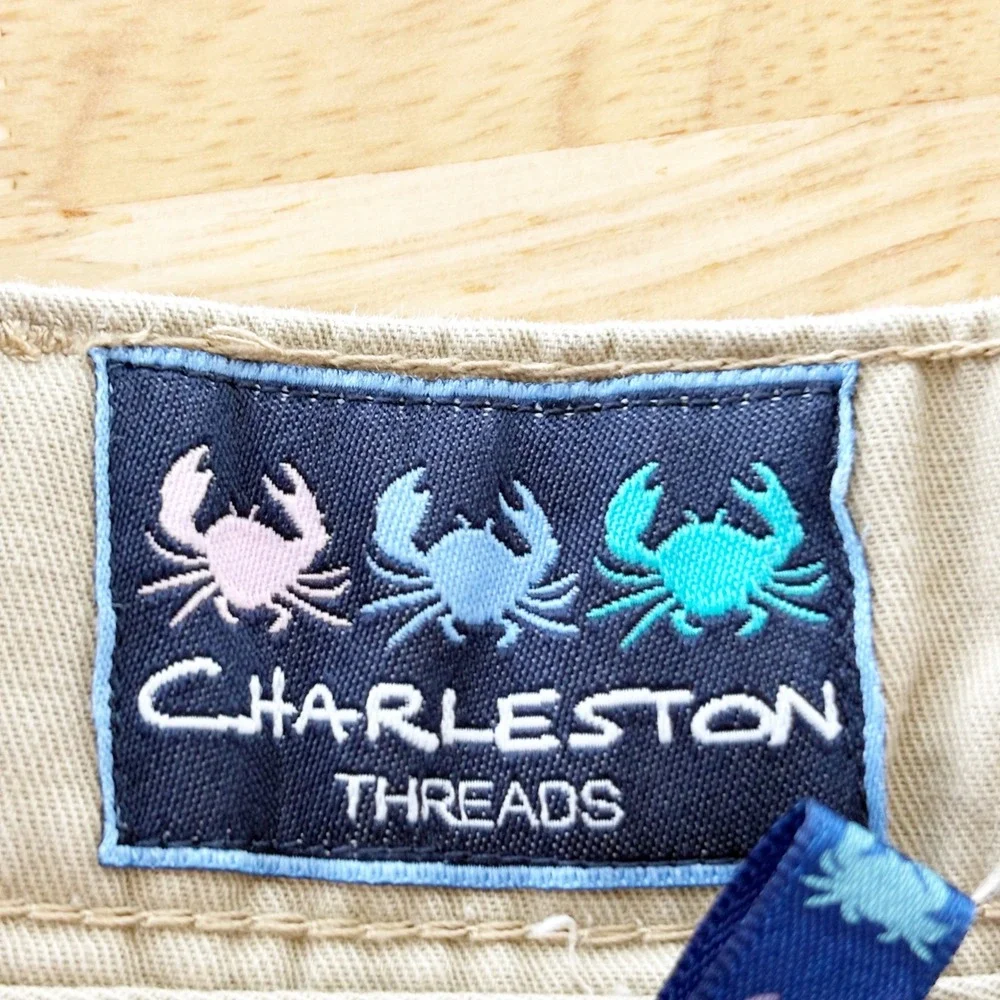 Charleston Threads Mens 34 Khaki Chino Shorts Golf Cart Embroidered Cotton